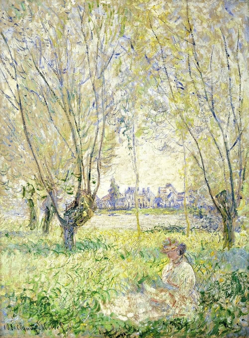 Woman Seated Under The Willows Painting Claude Monet Canvas Art - Image 5