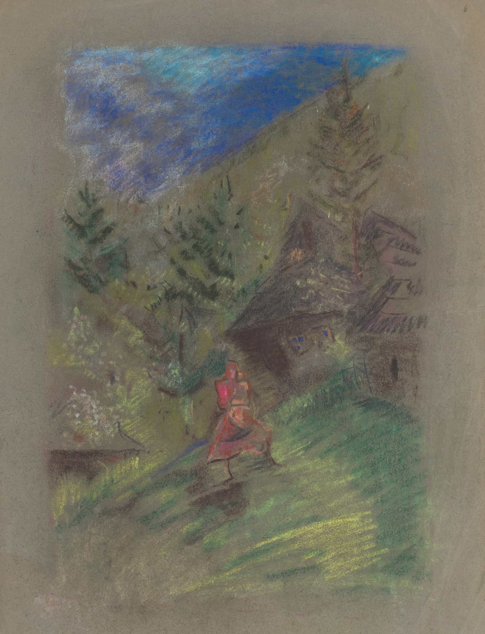 Woman With A Child In Front Of Cottages by Arnold Peter Weisz Kubincan