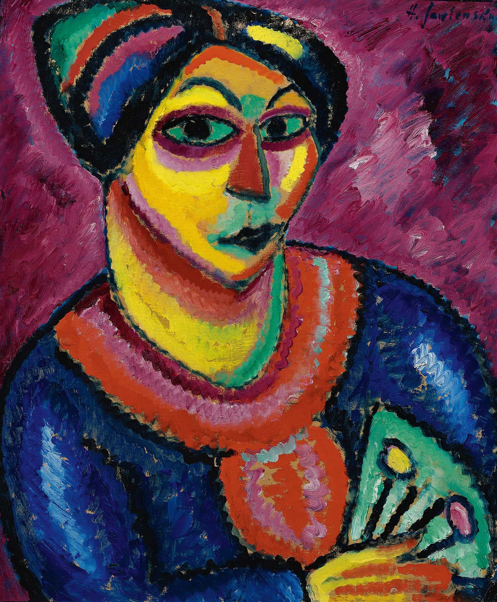 Woman With A Green Fan by Alexej Von Jawlensky