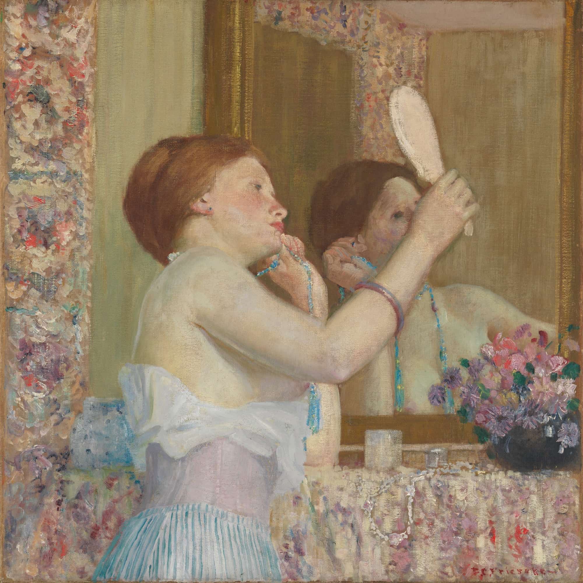 Woman With A Mirror Femme Qui Se Mire by Frederick Carl Frieseke - Image 4