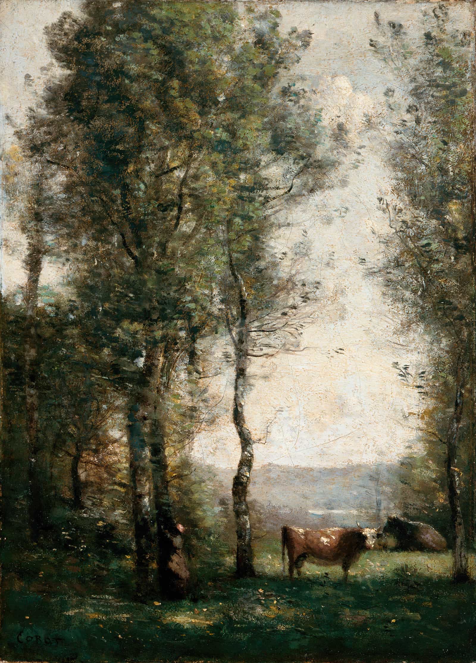 Wooded Landscape With Cows In A Clearing by Jean Baptiste Camille Corot - Image 2