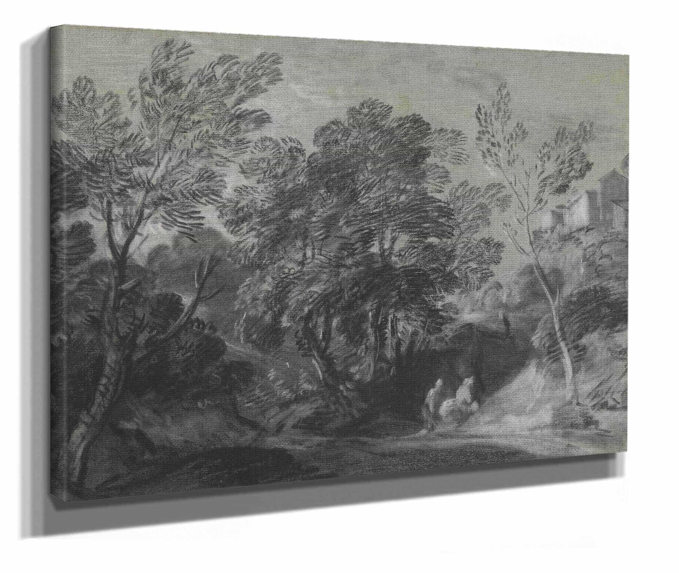 Wooded Landscape With Figures And Houses On The Hill by Thomas Gainsborough - Image 2