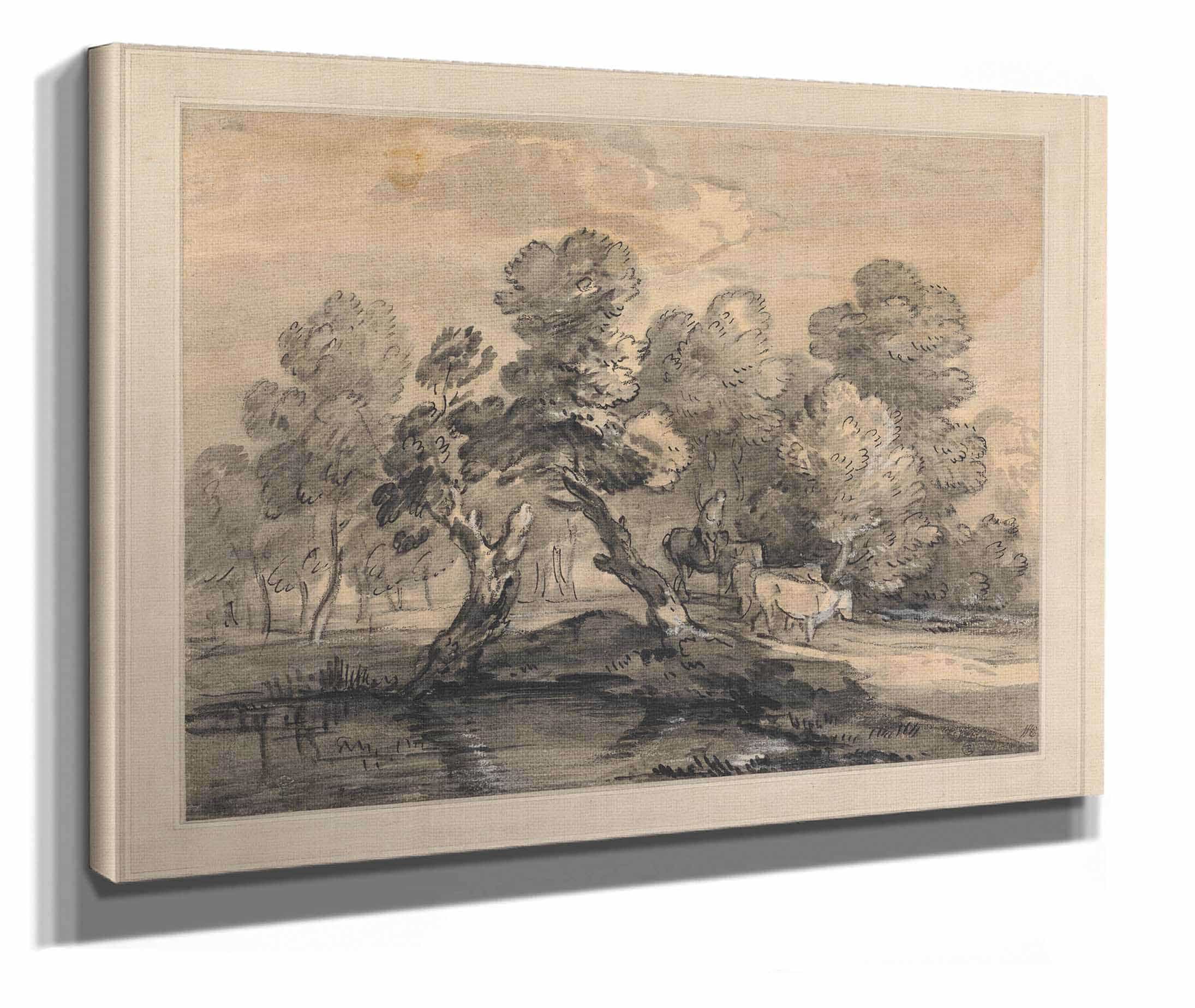 Wooded Landscape With Herdsman And Cows by Thomas Gainsborough - Image 2
