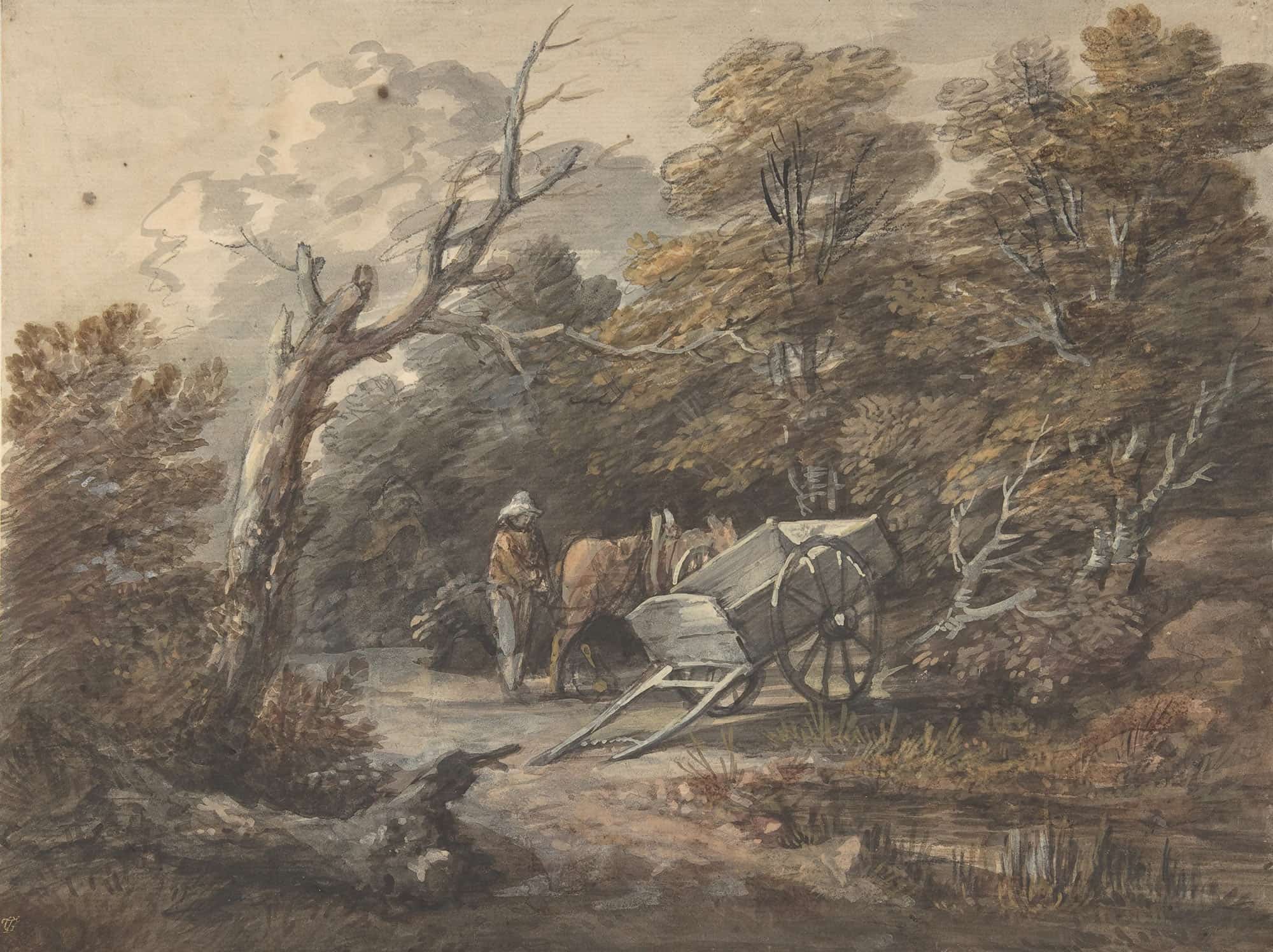 Woodland Scene With A Peasant A Horse And A Cart by Thomas Gainsborough