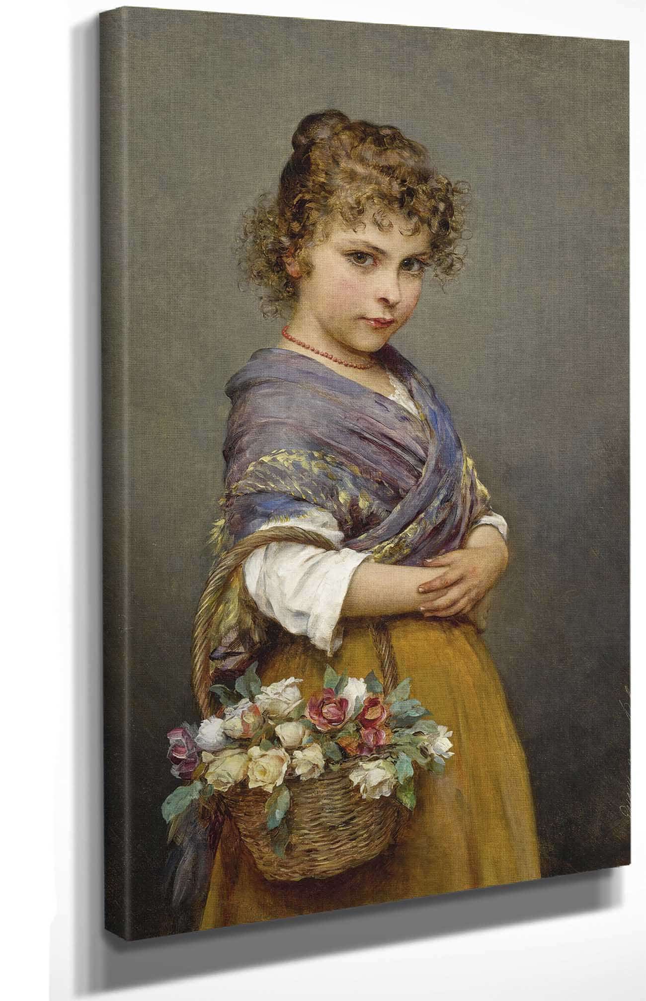 Young Girl With A Basket Of Flowers by Eugen Von Blaas - Image 4