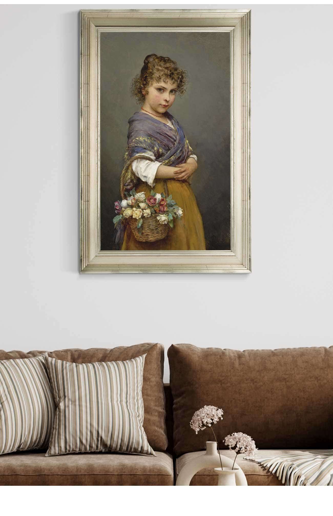 Young Girl With A Basket Of Flowers by Eugen Von Blaas - Image 5