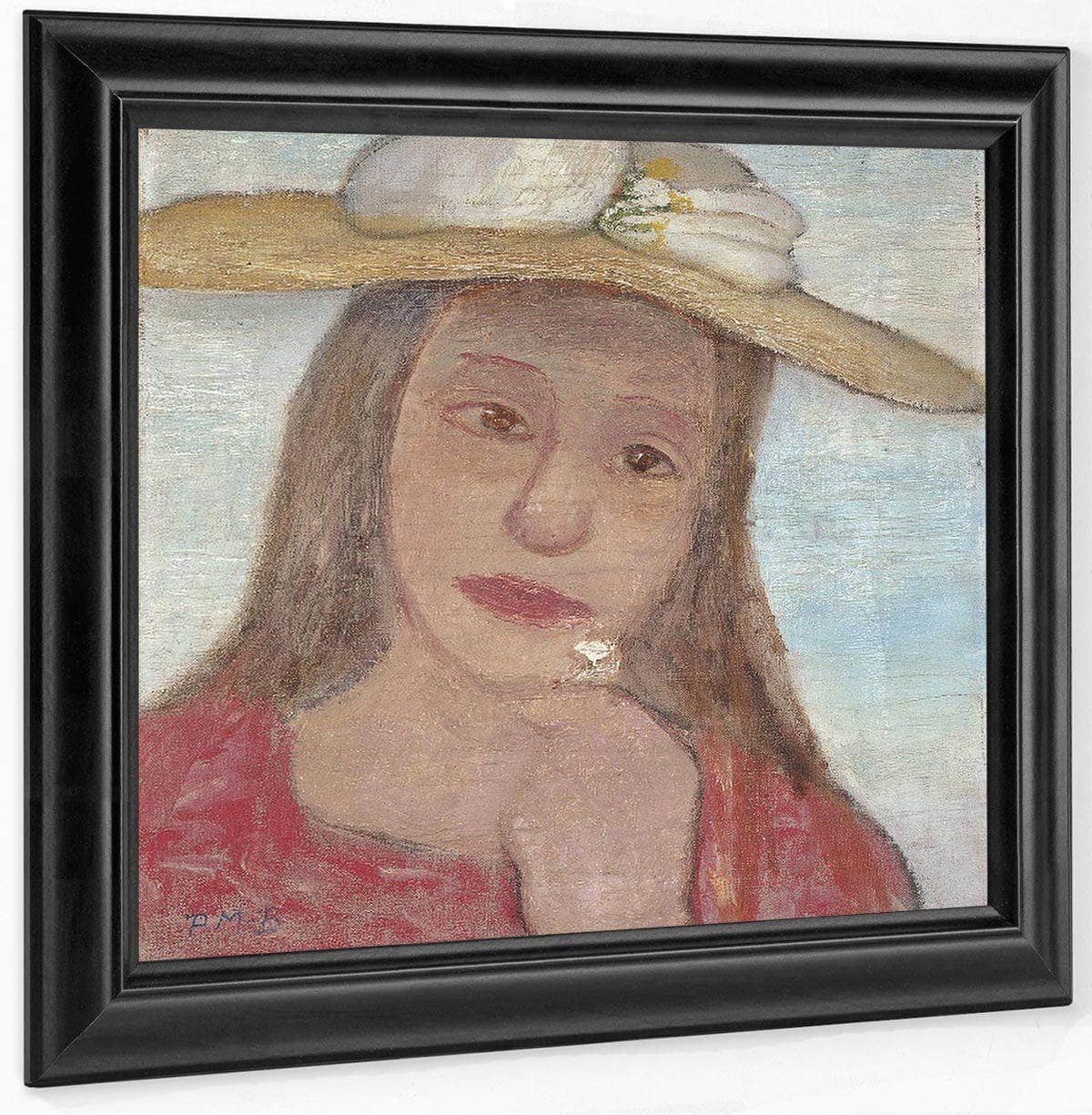 Young Girl With Straw Hat And A Flower In Her Hand By Paula Modersohn Becker