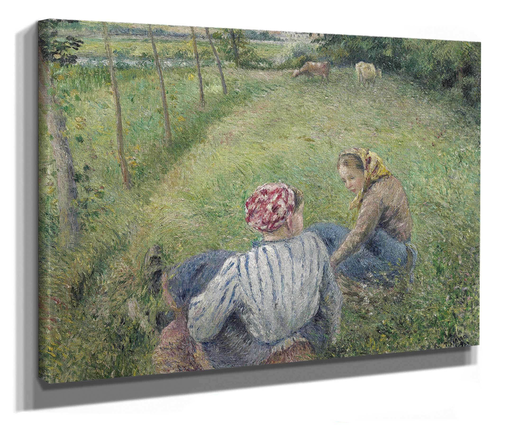 Young Peasant Girls Resting In The Fields Near Pontoise by Camille Pissarro - Image 2