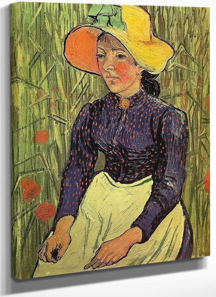 Young Peasant Woman With Straw Hat Sitting In The Wheat By Vincent Van Gogh