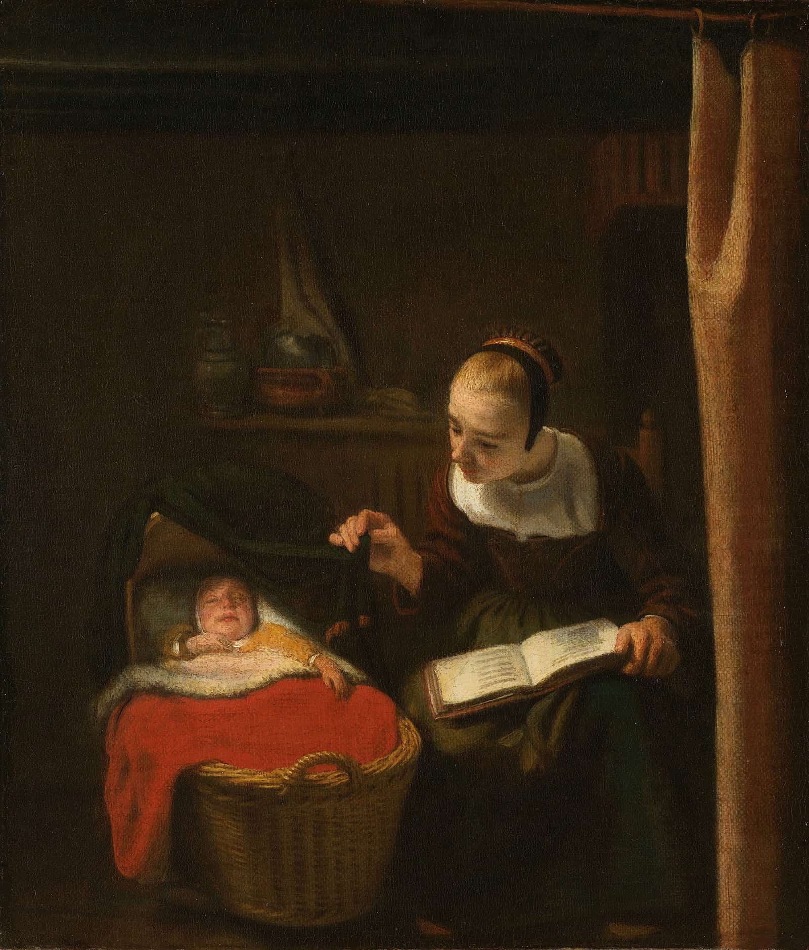 Young Woman At A Cradle by Nicolaes Maes
