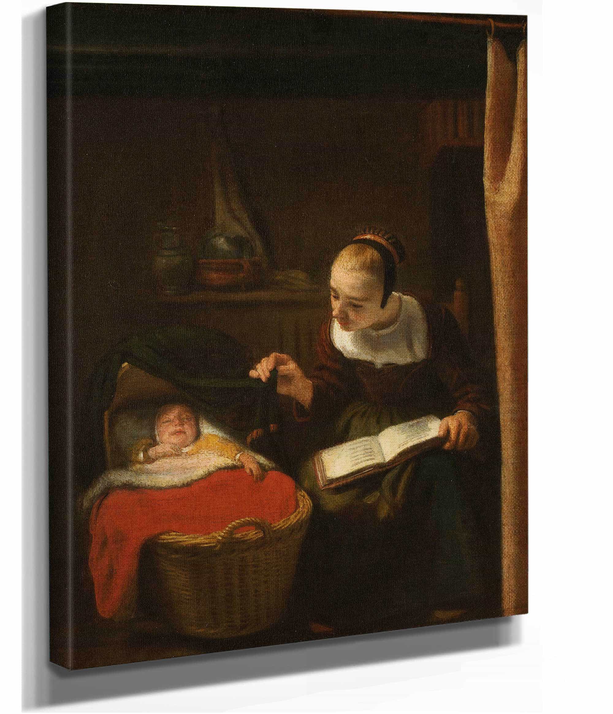 Young Woman At A Cradle by Nicolaes Maes - Image 2