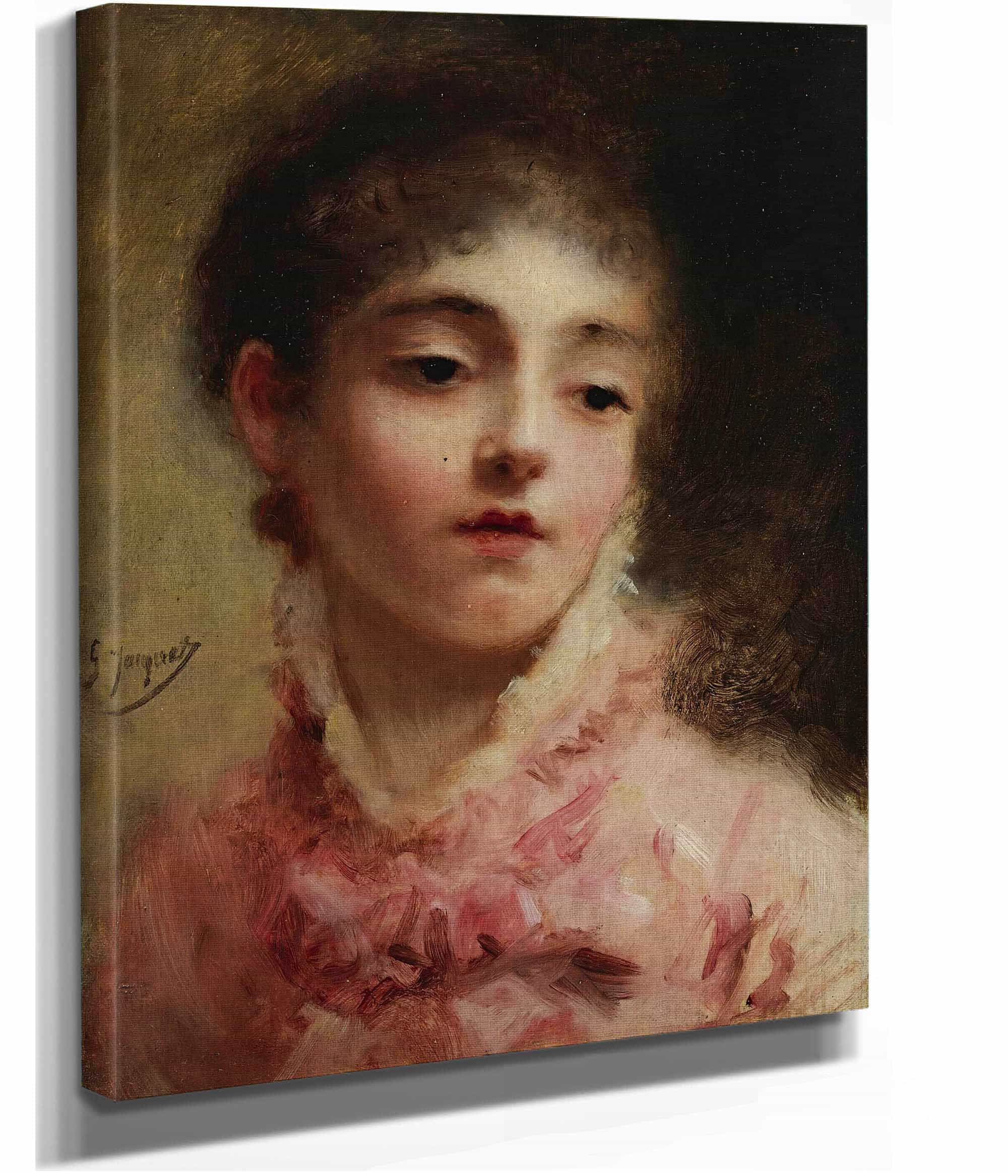 Young Woman In A Pink Dress by Gustave Jean Jacquet - Image 2