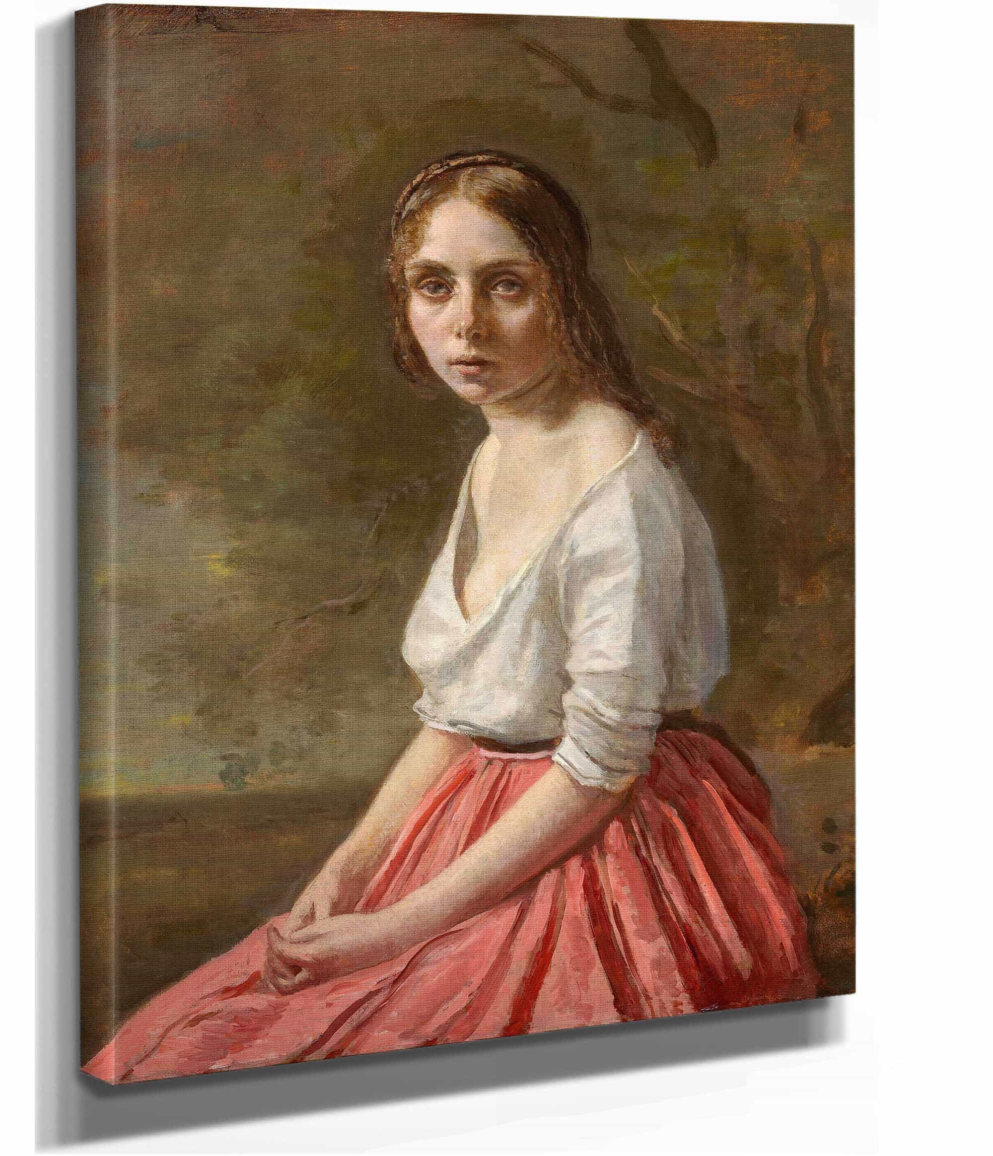 Young Woman In A Pink Skirt by Jean Baptiste Camille Corot
