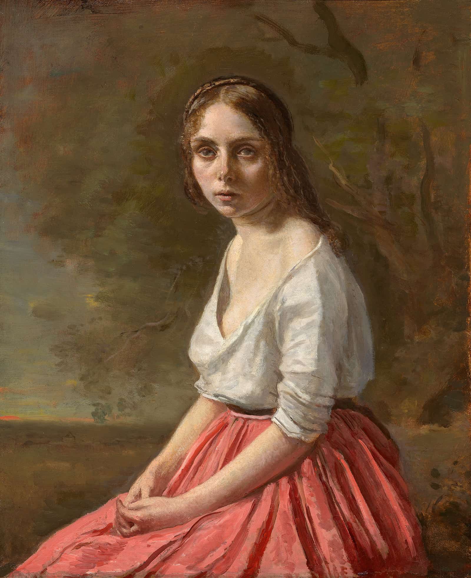 Young Woman In A Pink Skirt by Jean Baptiste Camille Corot - Image 2