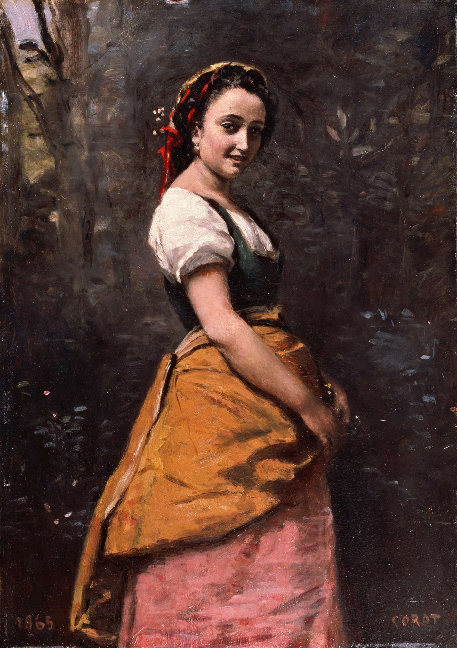 Young Woman In The Woods by Jean Baptiste Camille Corot - Image 2