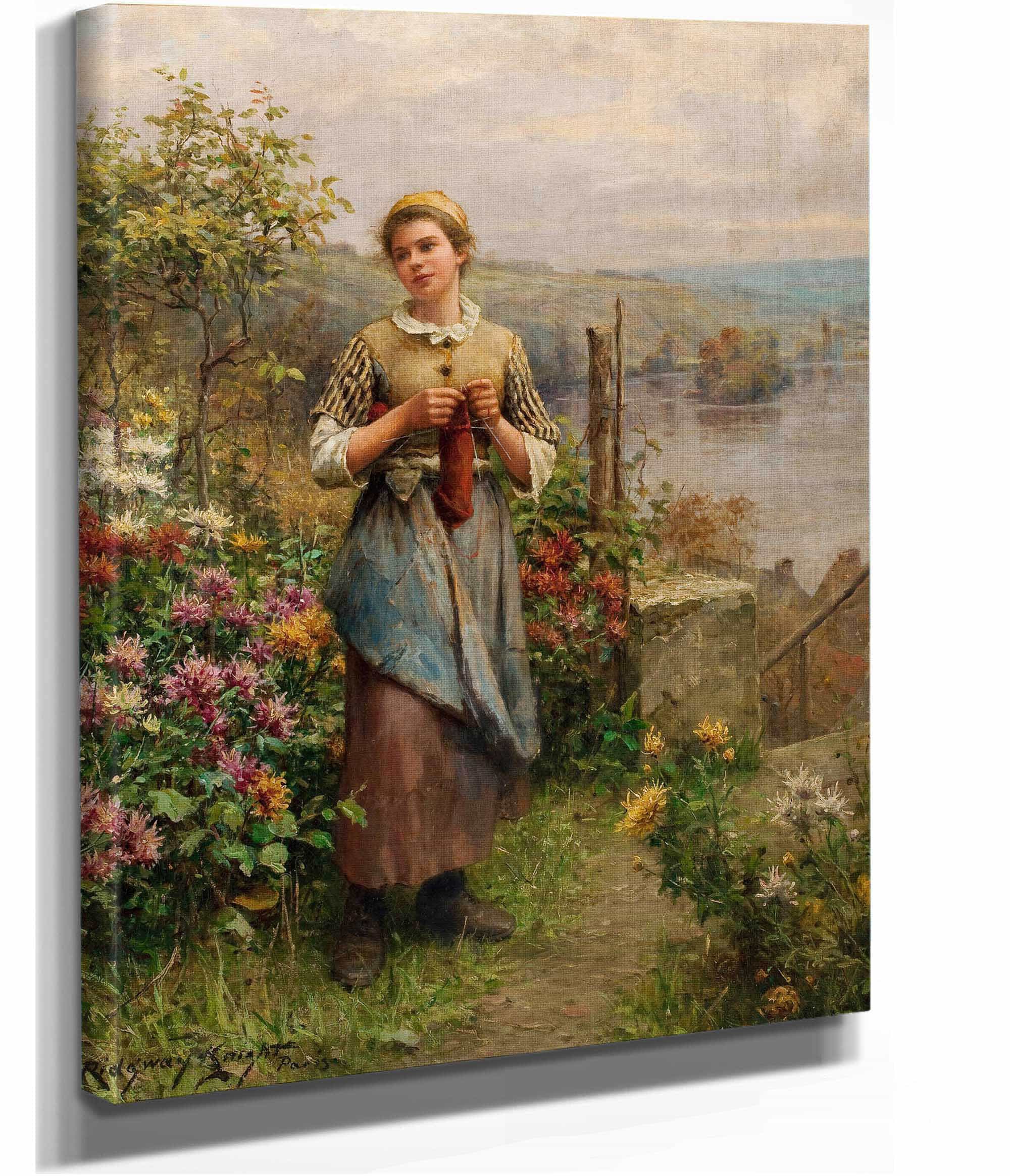 Young Woman Knitting by Daniel Ridgway Knight - Image 2