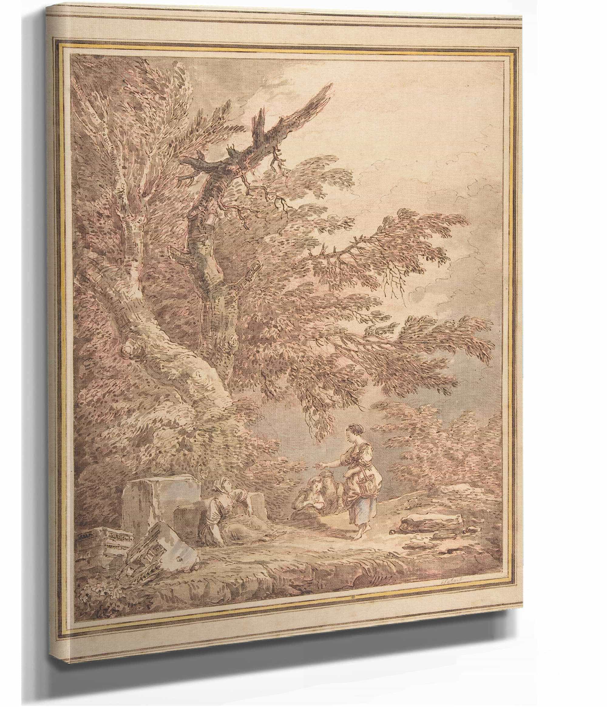 Young Women In A Landscape With Architectural Fragments by Hubert Robert - Image 2