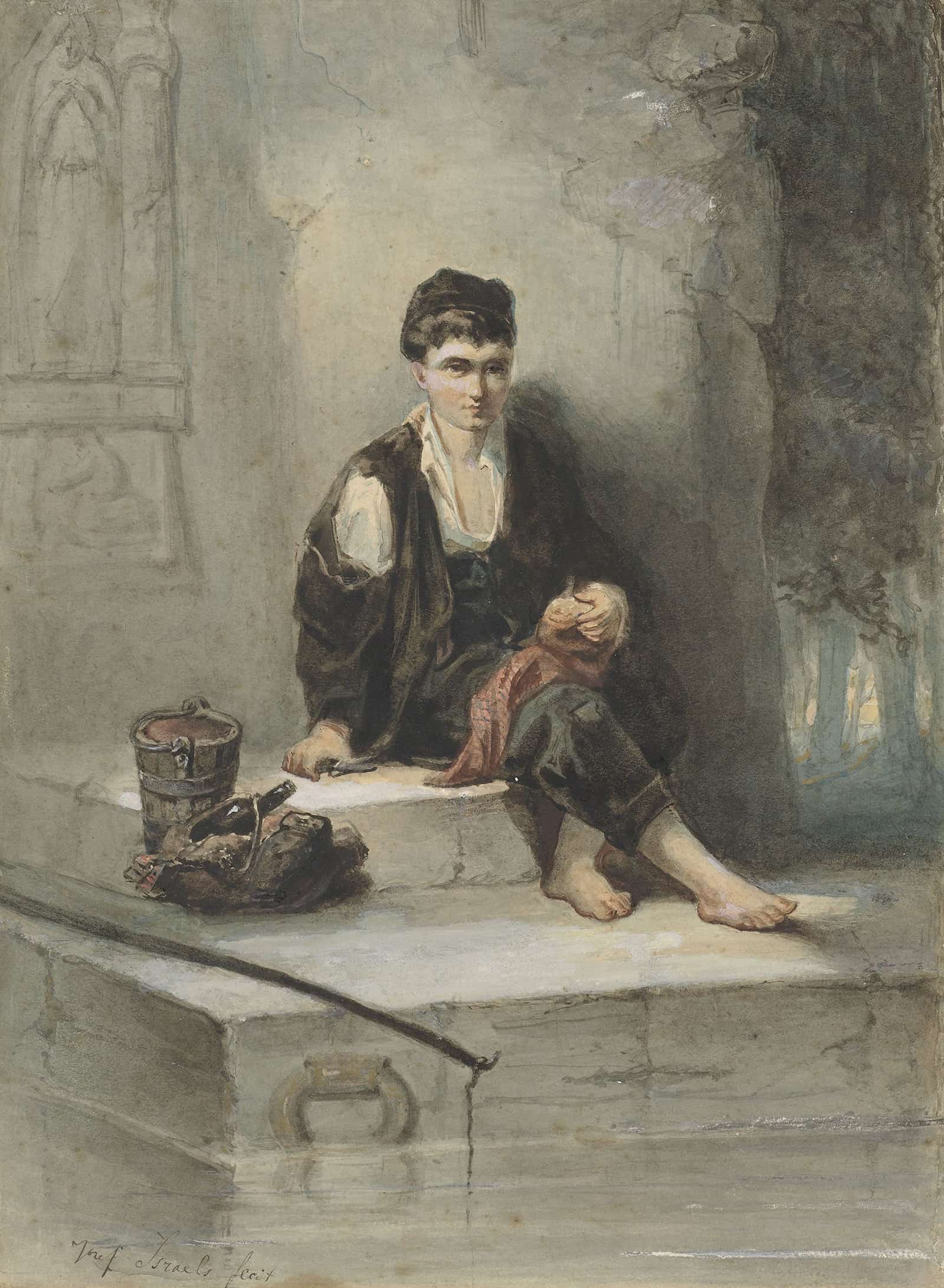 Zittende Vissersknaap Aan Zijn Maaltijd by Jozef Israels