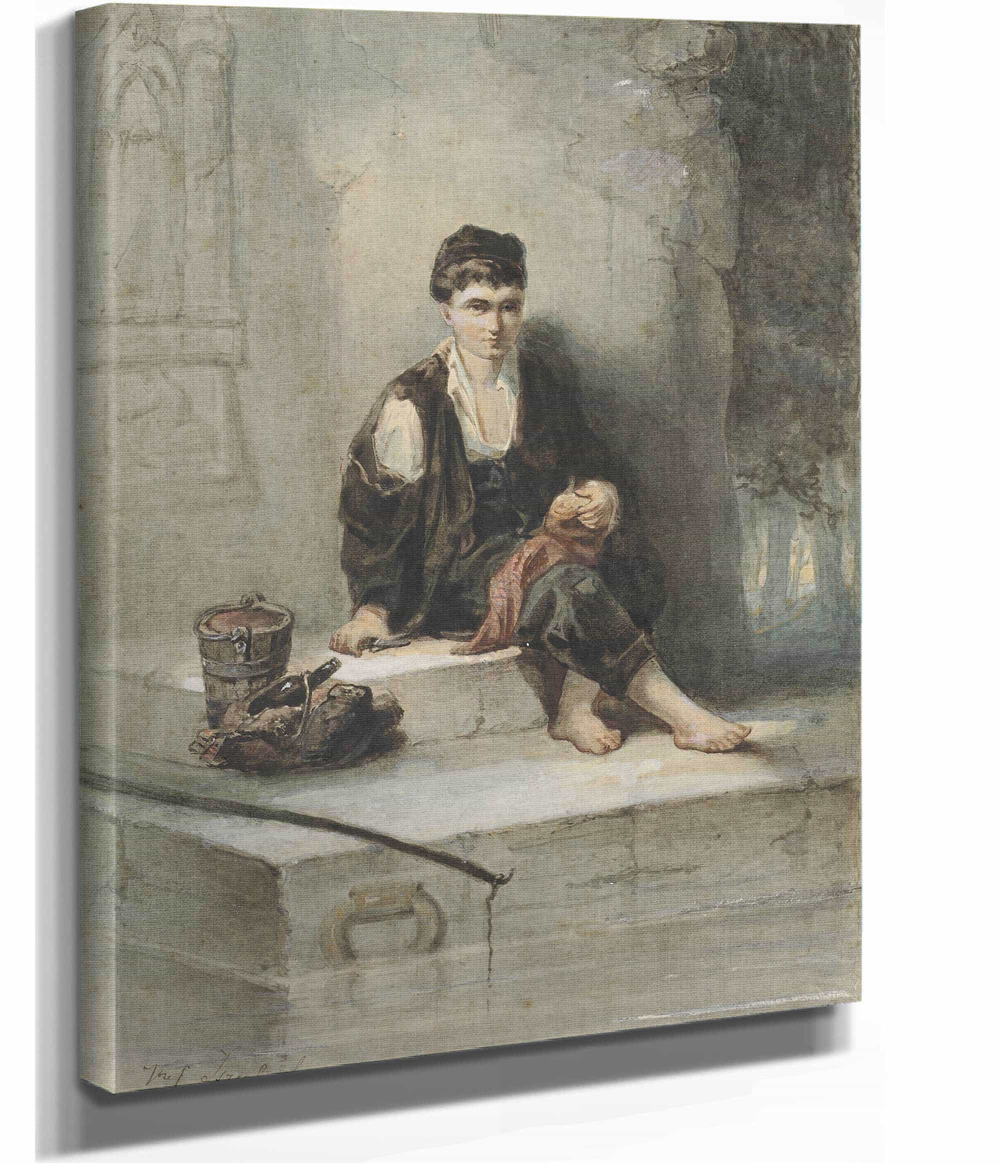Zittende Vissersknaap Aan Zijn Maaltijd by Jozef Israels - Image 2